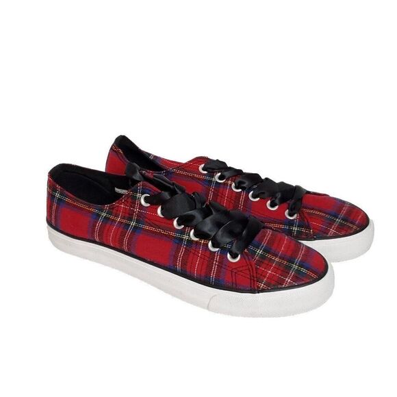 Cushion Walk Avon Plaid Fabric Fashion Sneakers 11 Lace Up Red Preppy Schoolcore - Picture 1 of 7